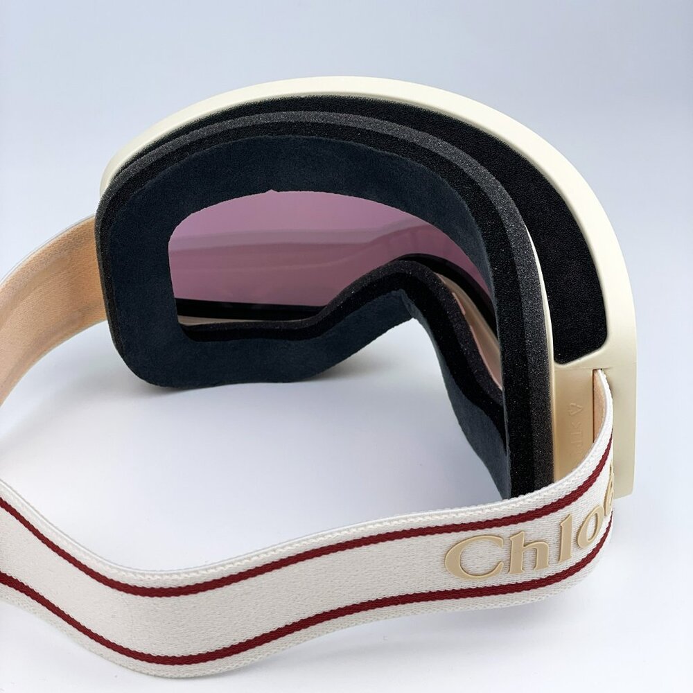 NEW Chloe CH0072S 001 White Beige Violet Mirror Zeiss Ski Mask Women Sunglasses - Picture 8 of 16
